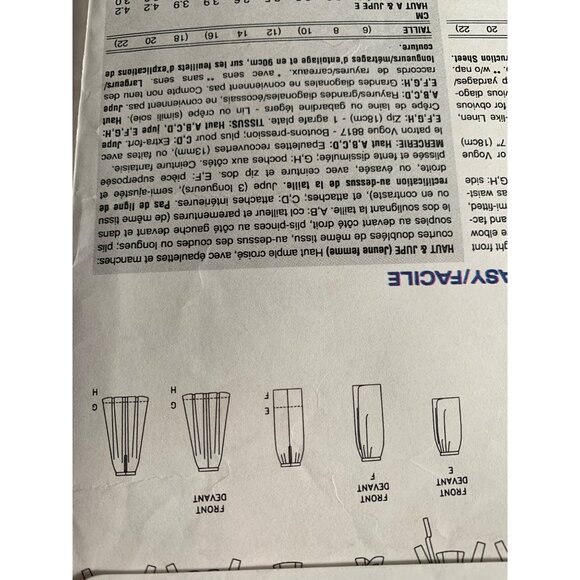 Vogue Misses Top Skirt Sewing Pattern 1311 Sz 12 - 16 - Uncut - Picture 7 of 9